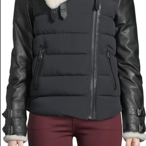 Mackage - JOVIE RELAXED LIGHTWEIGHT DOWN WITH SHEEPSKIN IN BLACK Medium